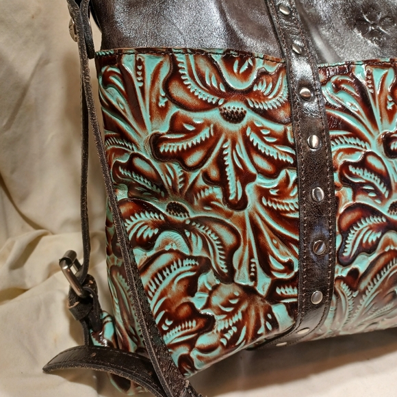 Brown and Green Embossed All Leather Patricia Nash Tote - Picture 2 of 16
